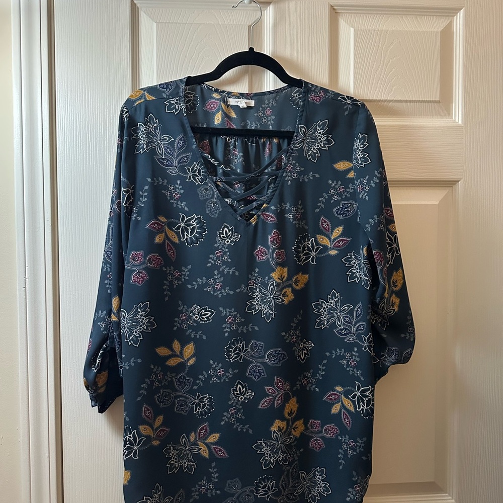 Maurices Floral Blouse - Teal and Yellow